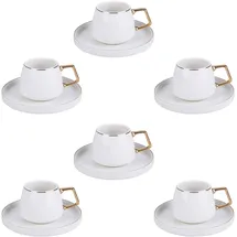 KARACA Saturn Gold Türkische Kaffeetassen, Mokkatassen-Set für 6 Personen, 12-teilig, Weißgold, 6 Espressotassen und 6 Untertassen, Mokkatassen, Porzellan, Kaffeeservice
