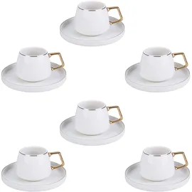 KARACA Saturn Gold Türkische Kaffeetassen, Mokkatassen-Set für 6 Personen, 12-teilig, Weißgold, 6 Espressotassen und 6 Untertassen, Mokkatassen, Porzellan, Kaffeeservice