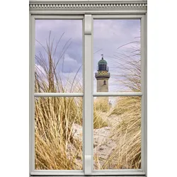 Wandsticker QUEENCE "Leuchtturm", beige (natur), T:0,1cm, Wandtattoos, Wandsticker, Wandbild, selbstklebend, 3D, Fenster
