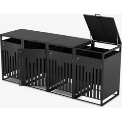 ALL Premium Mülltonnenbox 4er – Abschließbar & wetterfest, für Garten, Hof & Straße, beliebig erweiterbar, legierter Stahl robust & langlebig