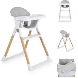 Cangaroo Hochstuhl, Hochstuhl Almond Holzoptik klappbar Doppeltablett Sicherheitsgurt grau