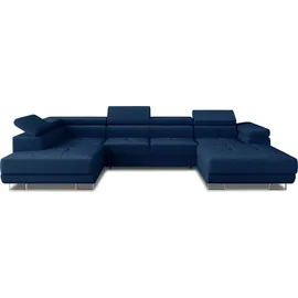 Sofnet Wohnlandschaft Caris U mit Schlaffunktion und einstellbare Kopfstützen, Ecksofa mit zwei Bettkästen, Couch, Sofa, Bettsofa (Blau (Kronos 09), Ecksofa Rechts)