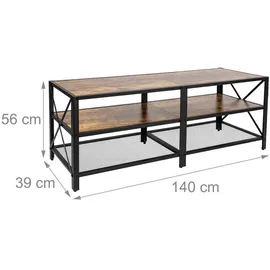 Relaxdays TV-Lowboard 140 x 52 x 39 cm Braun/Schwarz Holz/Kunststoff/Metall