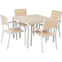 BELIANI Gartenmöbel Set Beige Kunstholz Aluminium 5-Teilig 4-Sitzer Modern Tisch 95 x 95 cm mit 4 Stühlen für Balkon Terrasse Outdoor - Beige/Weiß