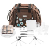 anndora Picknicktasche mit Kühlfach braun Blaue Kreise 29 Teile 4 Personen