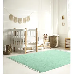 Kinderteppich MY HOME "Insa Fleckerl", grün (mint), B:120cm H:5mm L:180cm, Baumwolle, Teppiche, Uni Farben, pastell, handgewebt, pflegeleicht, waschbar, Kinderzimmer