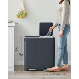 Songmics Mülleimer 2 x 30 Liter, 2 Fächer, Mülltrennsystem, Treteimer, Abfalleimer Küche, 15