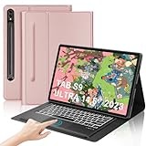 IVEOPPE Samsung Tab S9 Ultra 14.6" Hülle mit Tastatur 2023, Tastatur für Galaxy Tab S9 Ultra, Magnetisch Abnehmbarer Tastatur Samsung S9 Ultra mit QWERTZ Layout Pencil Halter, Rosa