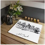 banjado Herdabdeckplatte Glas 1 Teilig 60x52CM Schneidebrett Herdabdeckung Mit Motiv New York Skizze