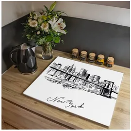 banjado Herdabdeckplatte Glas 1 Teilig 60x52CM Schneidebrett Herdabdeckung Mit Motiv New York Skizze