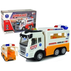 LEAN Toys Spielzeug-Auto Krankenwagen Auto Lichter Batterie Spielzeug Licht Soundeffekte Liege weiß