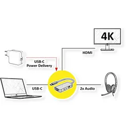 ROLINE Dockingstation Typ C, 4K HDMI, 2x 3,5mm Audio (TRRS + TRS)