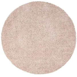 Carpet City Shaggy Hochflor Teppich - Rund 160 cm - Sand-Beige - Langflor Wohnzimmerteppich - Einfarbig Uni Modern - Flauschig-Weiche Teppiche Schlafzimmer Deko