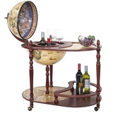 Mendler Globusbar mit Tisch HWC-D84, Minibar Hausbar Tischbar, Weltkugel Ø 42cm rollbar Eukalyptusholz