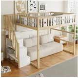 Okwish Hochbett mit Stern 140 x 200 cm Kiefer massiv braun/weiß