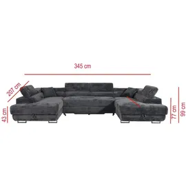 m-punkt Eckcouch Cord U-Form mit Bettkasten 5-Sitzer Grau
