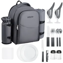 VEVOR Picknickrucksack Picknicktasche 2 Personen mit Kühlfach Grau Abnehmbar