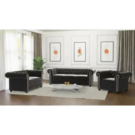 s-style möbel SITZGARNITUR 3+2+1 Chesterfield Nyx Schwarz Samt
