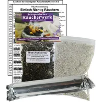 Naturheilmittel Heilsteine Moschus Moschuskörner Räucherset - 14 TLG - 50ml Räucherwerk + 10x Räucherkohle + Räuchersand + Räucheranleitung + Lexikon A-Z