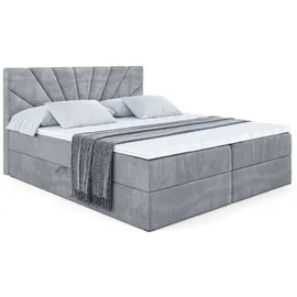 altdecor Boxspringbett mit H3 Matratze und Topper - 180 x 200 cm - MILTIO - Grau Samt - Polsterbett mit Bettkasten und Lattenrost, Bett mit Stauraum - Grau