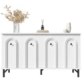 Refined Living Sideboard Aufbewahrungsschrank mit 4 Türen, 3D-Bogenfront, Kommode, Flurschrank (140 cm × 34 cm × 78 cm, Schrank mit Stauraum, Sideboard mit Einlegeböden und Soft-Close-Technologie, Anrichte, TV-Schrank, Schrank Weiß modern, 1 St., Flexible Stauraumoptionen, Großzügiger Stauraum,stabil,Vielseitig), für Familien,Flur,Wohnzimmer,Schlafzimmer,Esszimmer,Büro,Arbeitszimmer weiß