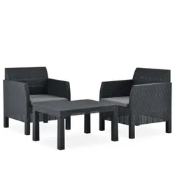 3-tlg. Garten-Lounge-Set mit Kissen PP Anthrazit
