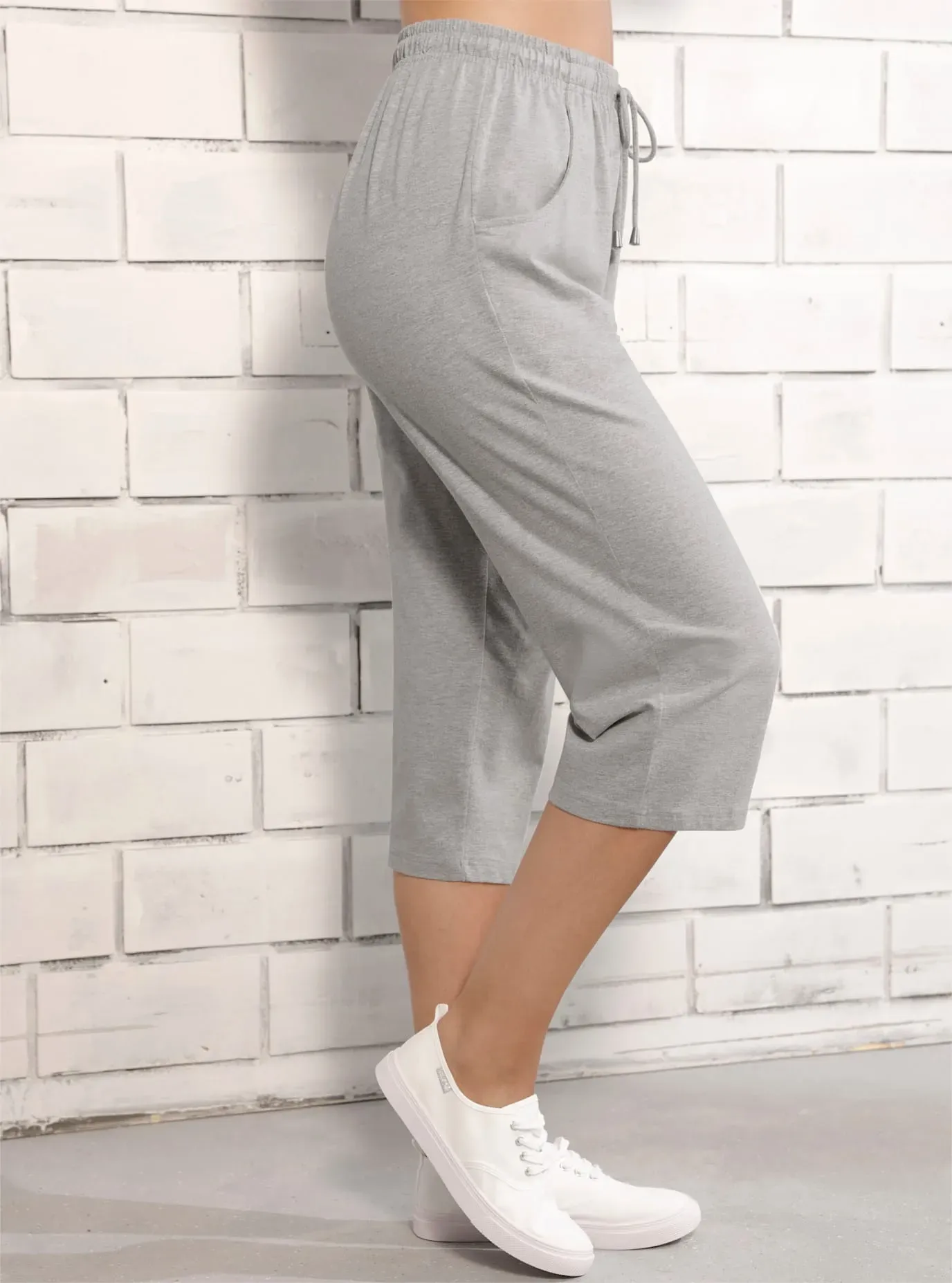 Caprihose, Damen, Gr. 44, Normalgrößen, grau, 95% Baumwolle, 5% Elasthan, 10% Polyester, 5% Elasthan, 85% Baumwolle, unifarben, 3/4-Länge, Hosen Caprihose, Topseller