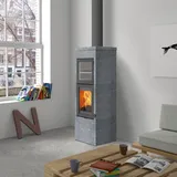 Lotus QM40 Kaminofen Speckstein / Tür Grau mit Backfach, Rauchabgang oben