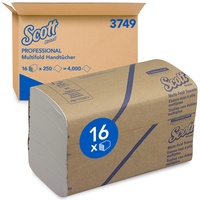 Scott Multifold Handtücher 3749 – gefaltete Papierhandtücher – 16 Packungen x 250 weiße Papierhandtücher (insges. 4.000)