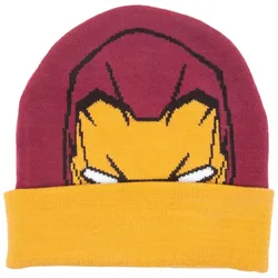 Iron Man Beanie kuschelige Frühlings-Mütze mit Iron Man-Motiv Strick-Beanie Fan-Artikel KC251005IRN Rot/Gelb - 