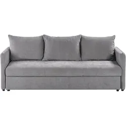 Schlafsofa HOLSEN Stoff Grau mit Stauraum 3-Sitzer