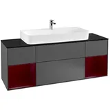 Villeroy & Boch Villeroy und Boch Finion Waschtischunterschrank F212HBGK 160cm, Abdeckplatte black matt, Regale Peony matt lacquer, Anthracite matt