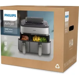 Philips 5000 Series Steam Airfryer Dual Basket NA555/00 Silber/Edelstahl