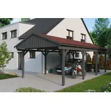 SKANHOLZ Skan Holz Carport Fichtelberg 423 cm x 808 cm Rote Schindeln Schiefergrau