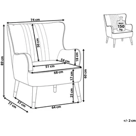 Beliani Sessel, Schwarz, Gold, Blau, Textil, 1-Sitzer, 74x89x77 cm, Wohnzimmer, Sessel, Polstersessel
