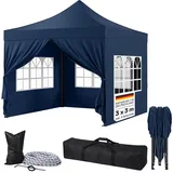 STEELSØN Rynara Pavillon 3x3 m – Faltpavillon mit 4 Seitenteilen – hochwertiger Gartenpavillon inkl. Tragetasche mit Rädern & 3-Fach höhenverstellbar – extrem stabil & UV-/wetterfest - blau