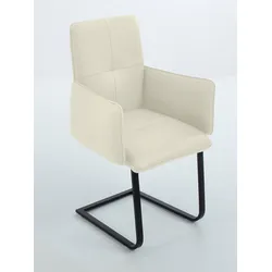 Freischwinger K+W KOMFORT & WOHNEN "6502", weiß (bianco, schwarz), B:61cm H:90cm T:62cm, Stühle, Freischwinger mit Armlehnen, Flachstahlkufe in schwarz