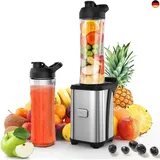 Enfmay Mixer Smoothie Maker - 350W Smoothie Maker to Go mit 2x600ml Flaschen - Tragbarer Edelstahl Blender für Shake, Smoothie und Babynahrung - Silber