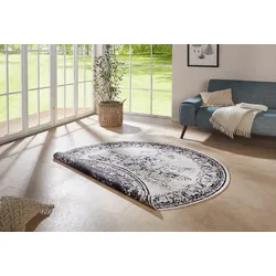 Teppich NORTHRUGS "Borbon Wendeteppich" Gr. 32, schwarz (schwarz, creme), H:5mm Ø:200cm, Polypropylen (PP), Teppiche, In-& Outdoor, Wetterfest, Balkon, Garten, Wohnzimmer, Wasserfest