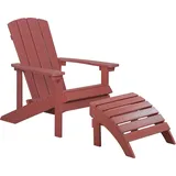 Beliani Gartenstuhl Kunstholz Rot mit Hocker Armlehnen Adirondack