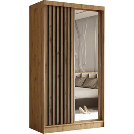 beautysofa Kleiderschrank Helix (Garderobe mit Scharniertüren, mit Spiegel, schwarzes / weißes / graues / artisan) mit Lamellen braun 120 cm x 216 cm x 61 cm
