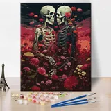 Ein skelett Malen nach Zahlen für Erwachsene DIY Totenkopf Malen nach Zahlen Ehepartner Liebhaber Malen nach Zahlen Kunstwerk für Anfänger Malen nach Zahlen Wanddekoration für Zuhause 16x20 Zoll