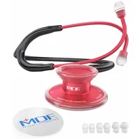 MDF Instruments, Acoustica Leichtes Stethoskop für Ärzte, Krankenschwestern, Studenten, häusliche Pflege, Erwachsene, Doppelkopf, Schwarz Schlauch, rotes Bruststück-Headset, MDF747XPR11