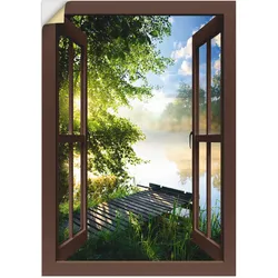 Wandbild ARTLAND "Fensterblick Angelsteg am Fluss", braun (farbe bild(er): braun), B:50cm H:70cm, Bilder, als Alubild, Outdoorbild, Leinwandbild, Poster, Wandaufkleber