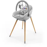 Kinderkraft FINI UP Hochstuhl 3 in 1, Baby Hochstuhl mit Wippe, mitwachsend bis 20 kg, verstellbares Tablett, 5-Punkt-Gurt, Neugeborenen-Einlage, Holzbeine, Grau