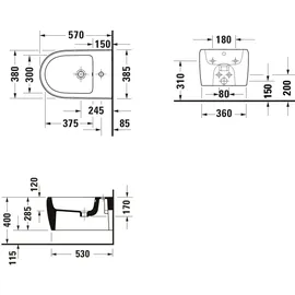 Duravit Collection One Bidet Qatego 38,5x57cm, m HL, ÜL, Hahnloch, we hgl