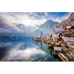 Fototapete PAPERMOON "Dorf am Wasser", bunt, B:3,00m L:2,23m, Vlies, Tapeten