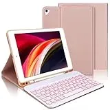 IVEOPPE Tastatur für iPad 6. Generation - Hülle Tastatur für iPad 9.7, Magnetisch Abnehmbarer Beleuchtung QWERTZ Bluetooth Keyboard für ipad 6. Gen 2018, 5. Gen, Pro 9.7, Air 2 & 1, Rosa