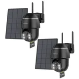 COOAU Überwachungskamera 2 Stück 3MP HD Überwachungskamera Aussen Solar mit 64GB Speicher (Aussen, Außenbereich, außen, Outdoor, 2K PTZ 355°/90° Kabellos Überwachungskamera Außen Akku, 2.4GHz WLAN IP Kamera mit Smart Bewegungsmelder Farb-Nachtsicht, Smart PIR-Erkennung Customize Alert Zone 2-Wege-Audio) schwarz