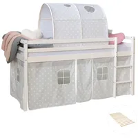 Homestyle4u Hochbett 90 x 200 cm Kiefer massiv weiß grau